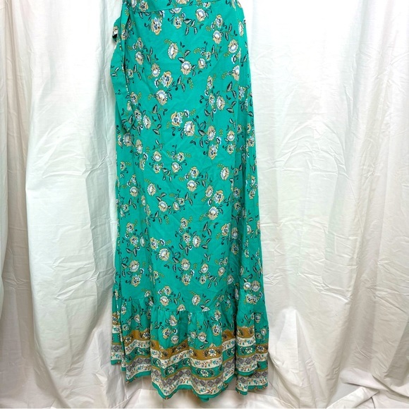 Zesica Teal Bohemian Floral Maxi Wrap Summer‎ Dress RuffleBottom Rayon Sz.Large - Picture 3 of 14